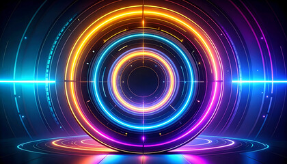 Neon Rings Abstract Background.