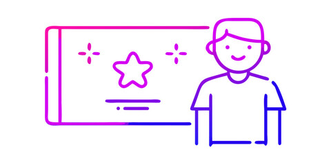 Person showing star award certificate achievement recognition success presentation concept icon on transparent background