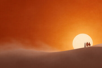 minimalist depiction of three wise men on canvas portraying contemporary interpretation of christmas