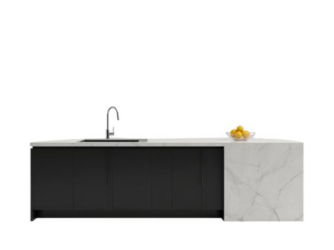 Minimalist kitchen island with a modern aesthetic on a completely isolated backdrop