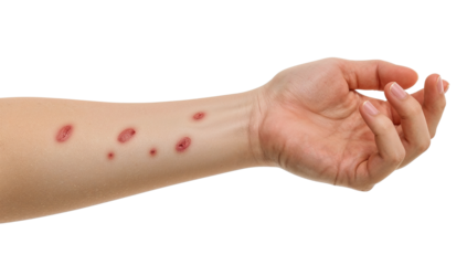 Arm Showing Skin Reaction with Circular Marks on Isolated Transparent Surface