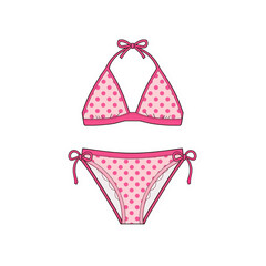 Polka dotted swimwear ensemble with delicate bow accents on an isolated plain setting