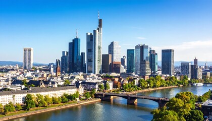 Naklejka premium City skyline panorama with river and bridge