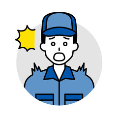 つなぎ作業服の男性のアイコン（驚く）