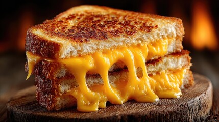 Melted cheese on toasted bread, close-up