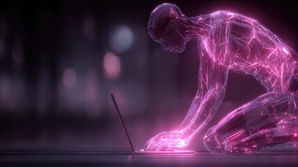 Digital figure working on laptop