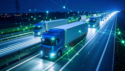 Smart Truck Convoy with Night Highway.