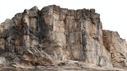 Fototapeta premium Stunning rock formations tower dramatically against an overcast sky, showcasing rugged textures and colors. The scene captures nature's beauty at twilight in a serene and isolated environment.