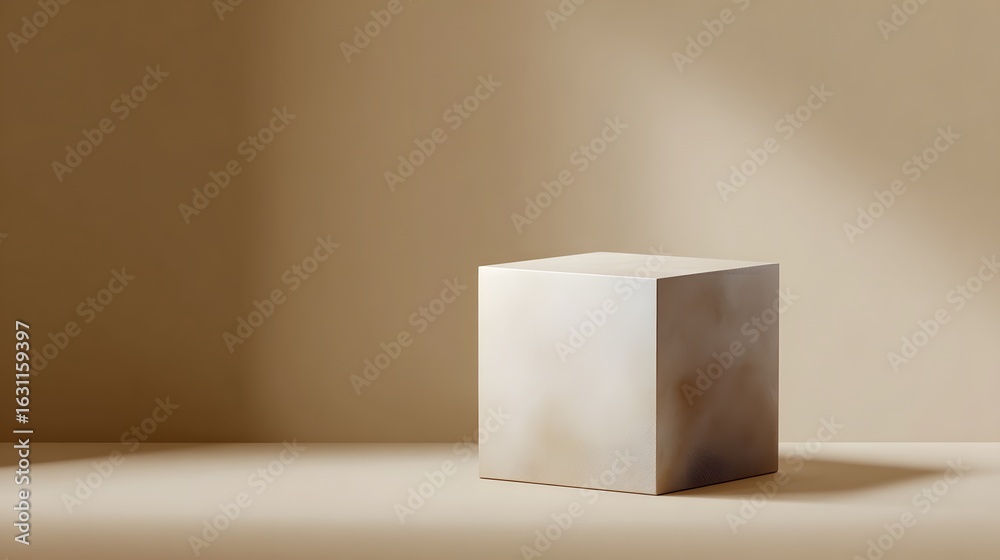 Canvas Prints a simple white cube podium on a beige background long title a minimal looking white cube podium disp