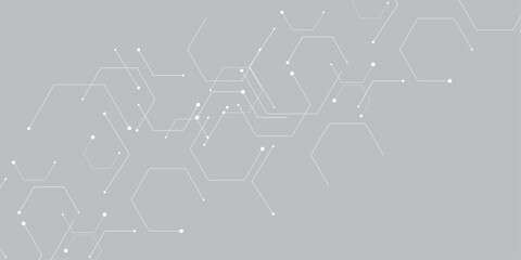 Molecular structure abstract tech background. Geometric white background. Vector banner design with hexagons. Science network pattern, connecting lines and dots Medical background, Vector illustration