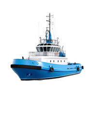 Naklejka premium Maritime Marvel: A detailed, dynamic view of a stunning tugboat, captured in precise detail and powerful colors. The vibrant image evokes the immense strength and precise detail of a maritime vehicle.