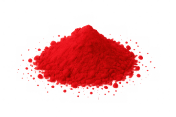 Vivid red powder cascading, creating dynamic angular shape on clear backdrop, highlighting intense chromatic visual impact