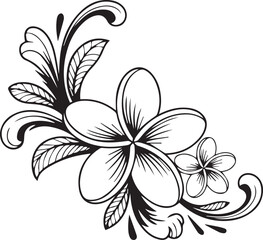 Black and white floral design with leaves and swirling accents flower decorative