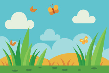 Obraz premium Butterflies in Grass and Sky