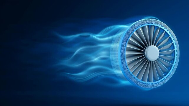 Air filter mechanism and pollution concept, Turbo engine with motion effect on a blue background.