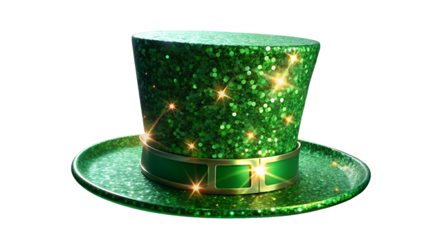 Sparkling green leprechaun hat for st patricks day isolated on transparent background, a symbol of irish luck and festive celebration