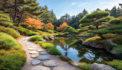 Naklejka premium Peaceful autumn garden scene