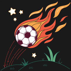 Fototapeta premium Soccer Ball with Explosive Fire Flames, High Energy Sports Vector Illustration for Football Championship Poster.
