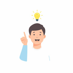 Inspired Character with Light Bulb Over Head – Flat Vector Design