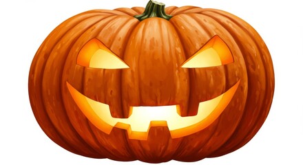 Fototapeta premium Creepy Carved Pumpkin with Glowing Face for Halloween Celebration