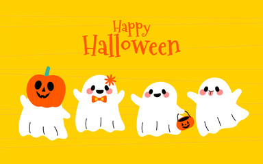 Halloween Cute Ghost and Potion Illustration Concept Banner