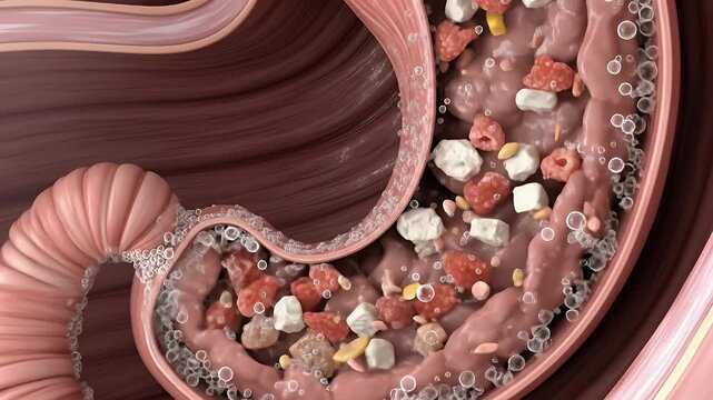 Digestive System Showing Nutrient Absorption With Bubbles