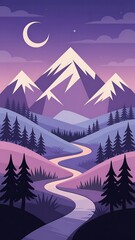 Fototapeta premium Serene mountain landscape under a crescent moon