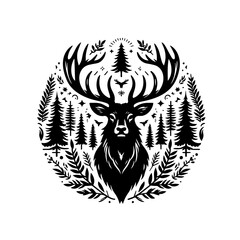 Fototapeta premium Illustration of a majestic deer with antlers isolated on white background