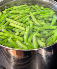 Large Pot of Fresh Cut Green Beans Being Boiled