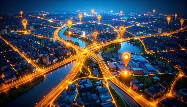 Night city GPS navigation map.