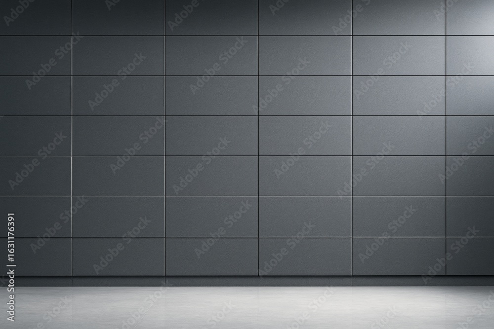 Wall mural modern dark tiled wall with glossy floor in empty indoor space for architecture or branding mockup b