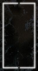 White neon frame on dark textured dirty cement wall and copy space