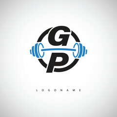 GP Fitness Logo with  Icon Creative Minimal Barbell symbol for Gym Branding. Active Lifestyle Identity Design