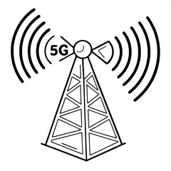 "5G network icon vector with antenna and signal waves, modern style"