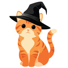 Orange Cat Wearing Witch Hat – Cute Halloween Pet Illustration
