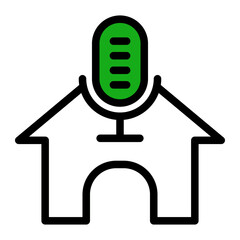 Podcast Production Home Icon from Podcast Collection (Outline Color Lineal Style)
