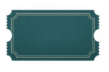 Teal ticket floating against transparent backdrop, providing ample negative space for graphic design and event branding needs