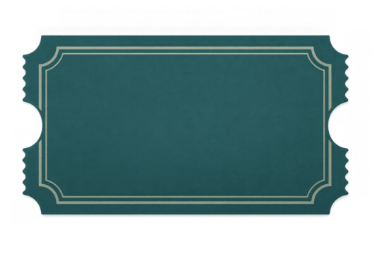 Teal ticket floating against transparent backdrop, providing ample negative space for graphic design and event branding needs