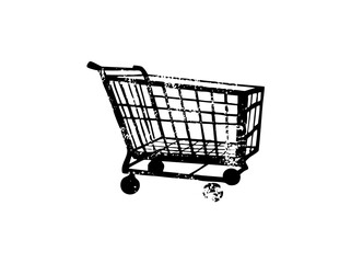 Vector Monochrome shopping cart with distressed texture.