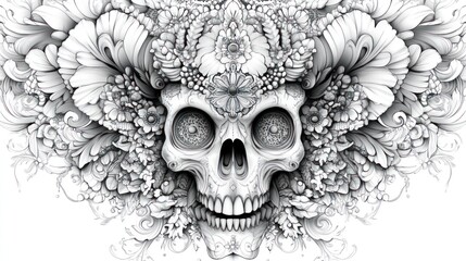 Skull adorned with intricate floral patterns