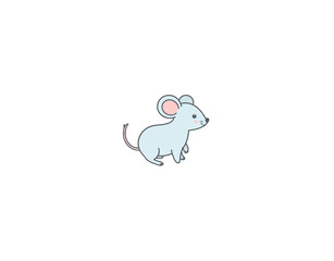 Naklejka premium Cute light blue cartoon mouse with pink ears and tail standing in a simple kawaii style.