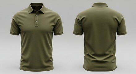 Versatile Olive Green Polo Shirt Mockup Front and Back View for Apparel Design and E-commerce Display, a Classic Casual Men's Wear Staple. Ideal for Branding.