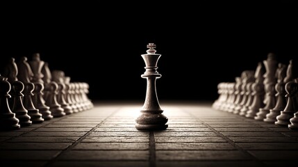 Fototapeta premium Chess King and Board: The strategic depth and intricate beauty of the game are revealed through the stark contrast of light and shadow, focusing on the king.