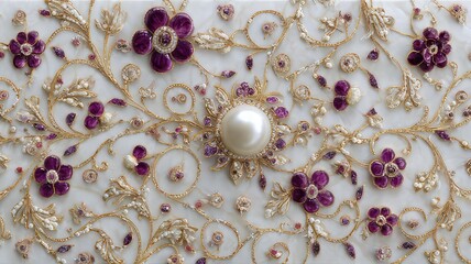 Purple floral pearl gold embroidery pattern background