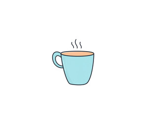 Obraz premium Light blue cartoon mug with a steaming hot beverage simple vector illustration.