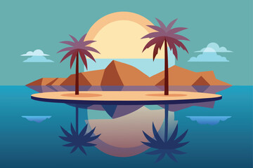 Obraz premium Palm Oasis in Desert Sunset Vector