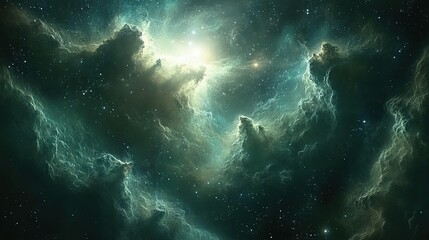 Obraz premium Digital art depicting a nebula with bright light and swirling clouds.
