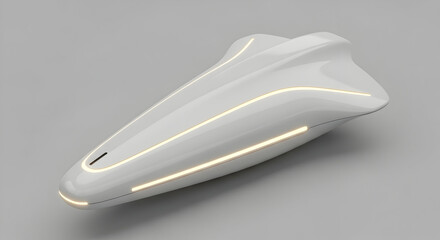 Futuristic sleek white aerodynamic vehicle with smooth curves and glowing accents designed for advanced transportation and innovative mobility solutions in modern urban environments