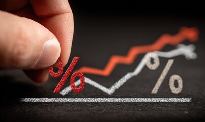 Hand places percentage symbol on declining graph