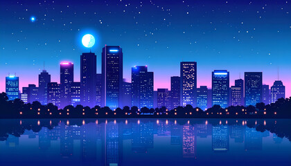 Night City Skyline Reflection.